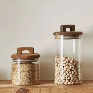 Récipients en Verre avec Couvercles en Bois Élégants