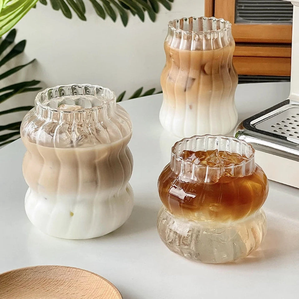 6 Tasse en Verre Ondulée de 500 ml