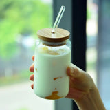 3 Tasse en Verre Transparent avec Couvercle et Paille 250 ml