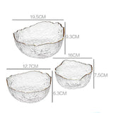 3 Bols à Salade en Verre Transparent avec Bordure Dorée