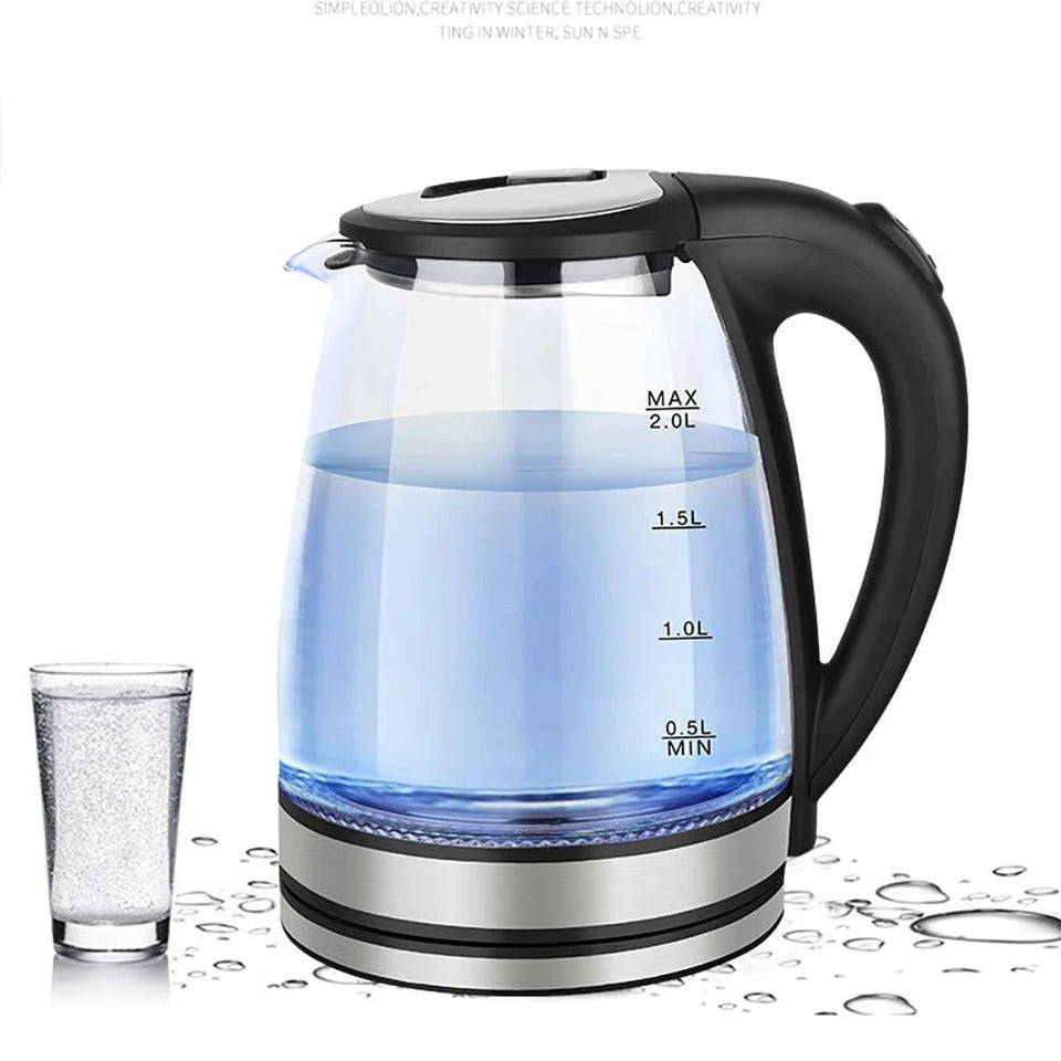 Bouilloire électrique en acier inoxydable 2L, lumière LED bleue