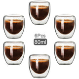 6 tasses à café en verre double paroi de 80 ml