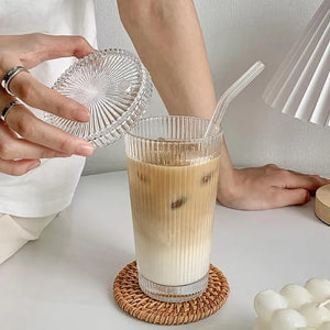 4 Verre Transparent avec Couvercle et Paille
