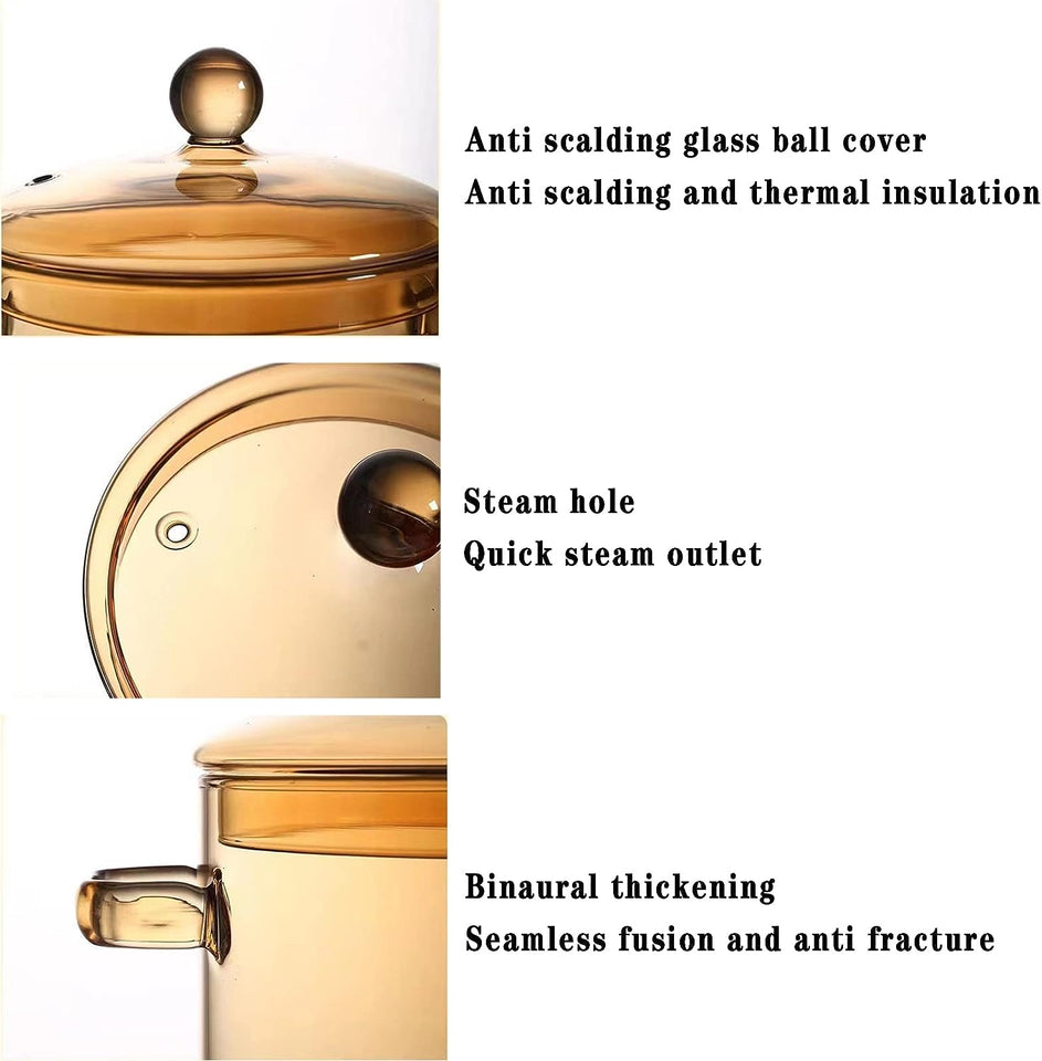 Casserole en Verre Ambré avec Couvercle - Capacité de 1,5 L