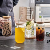3 Tasse en Verre Transparent avec Couvercle et Paille 250 ml